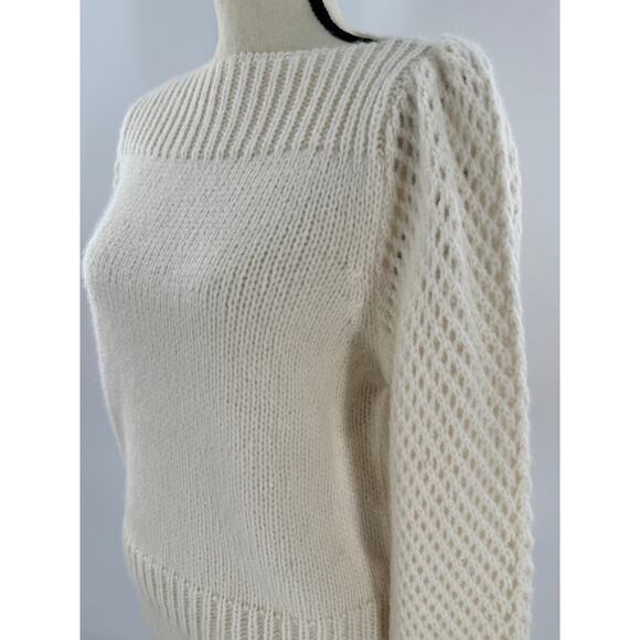 LoveShackFancy Ivory Cream Alpaca Sweater Small Knit Pullover Puff Sleeve - Picture 2 of 11